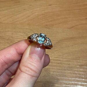 Vintage Elegant Gold and Silver Women's Ring With Blue Crystal